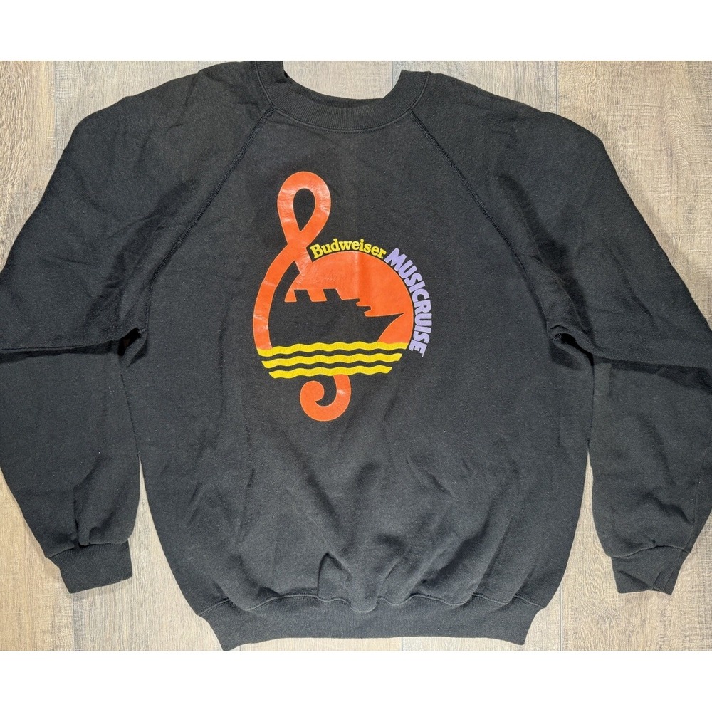 Vintage 1980's Budweiser Music Cruise Band Tour Date Crewneck Sweatshirt XL USA